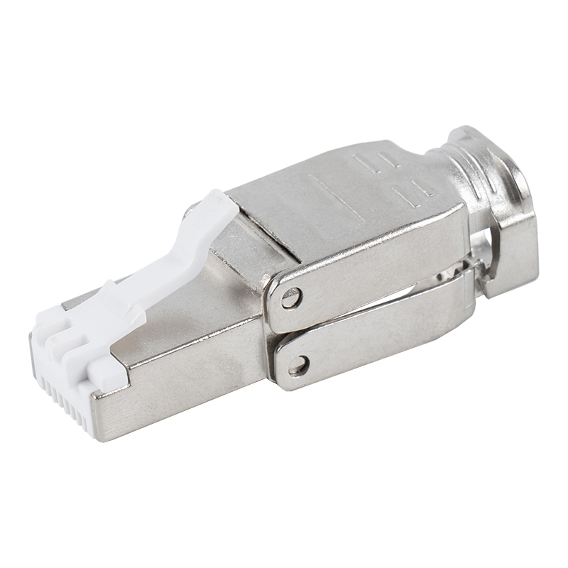 Ceanglóir RJ45 Gan Uirlis RJ-602S-1-C6A Sciath Cineál Brúite anuas Cat6A Ceanglóir RJ45 Gan Uirlis RJ-602S-1-C6A Sciath Cineál Brúite anuas Cat6A