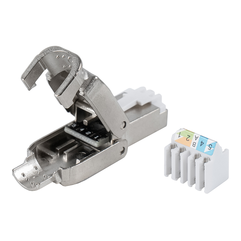 Ceanglóir RJ45 Gan Uirlis RJ-602S-1-C6A Sciath Cineál Brúite anuas Cat6A Ceanglóir RJ45 Gan Uirlis RJ-602S-1-C6A Sciath Cineál Brúite anuas Cat6A