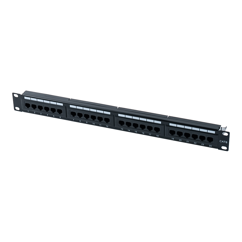 Painéal Paiste 24-Port Neamhshielded Cat6e 19-orlach 1U (IDC dé-fheidhm) SP-3310D24-C6A